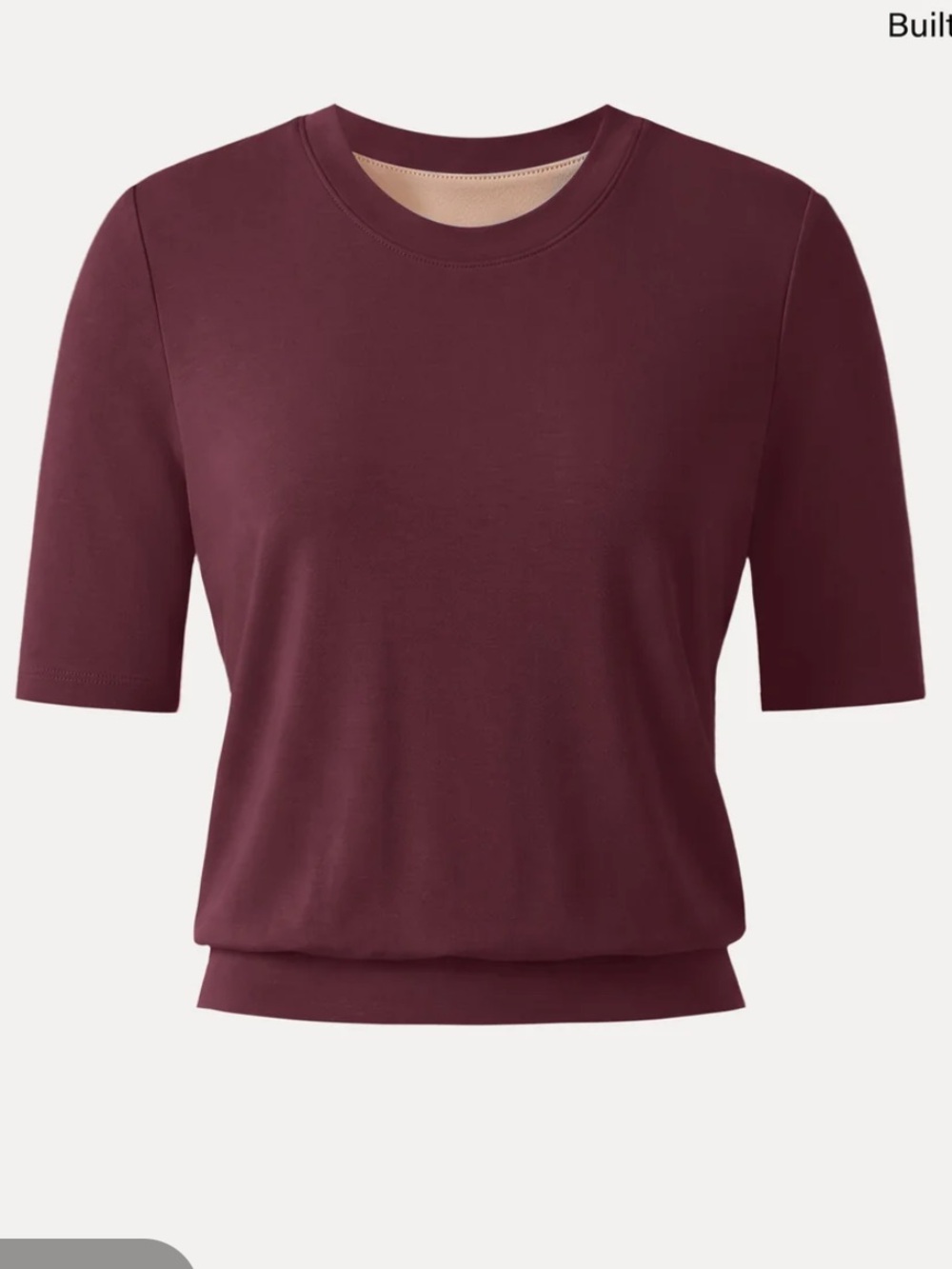 OGL WOMENS BANDED WAIST TOP BLOUSE BURGUNDY RED SMALL